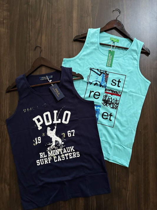 LOP Nay Colour With Front Print Cotton Sando 65685