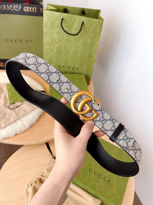 Cug Guc Apricot Strap GG Print Golden Buckle Belt 989065