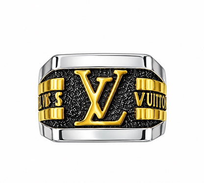 OUL LOU Silver Black Colour Stylish Ring for Men 991103