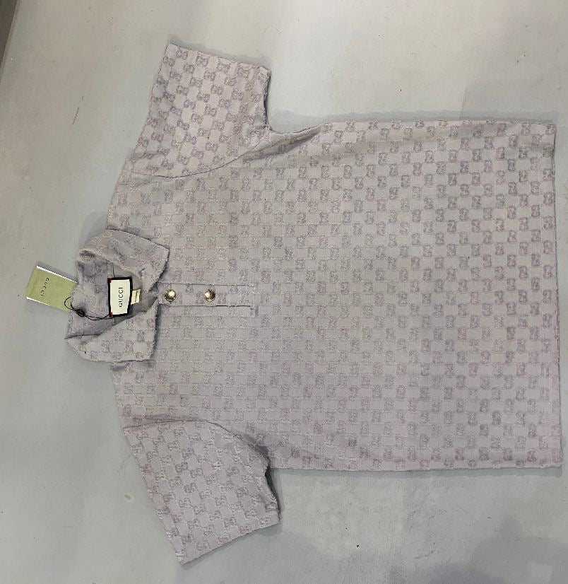 CUG GUC Knitting Grey Colour GG Embroidery Collar Men’s T shirt 990727