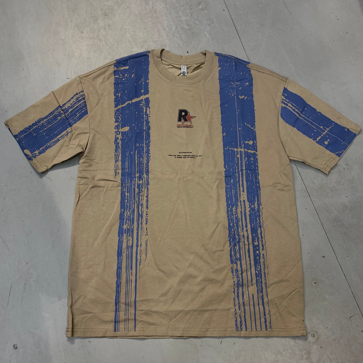 FASLO REVIVAL MOVEMENT Beige Blue Colour Premium Quality Imported Oversized Unisex TShirt CA5009