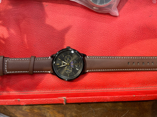 Sof Brown Strap black Dial Chronograph Working Man Watch 990499