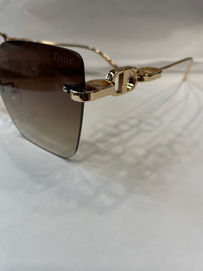 OID Frameless Golden Stick Brown Shade Unisex Sunglasses SUN259