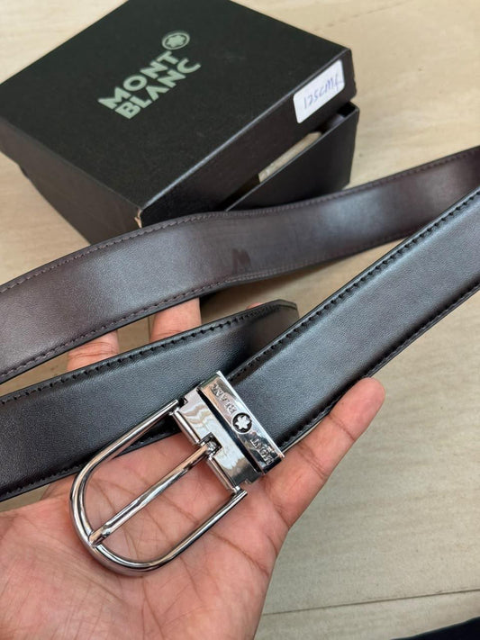 NOM MON Silver Buckle Brown Black Double Side Strap Men’s Belt 991370