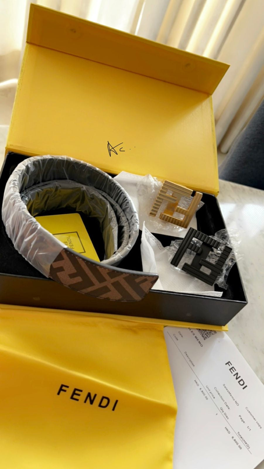 Nef Black Gold Two Buckle FF Print Belt 120120