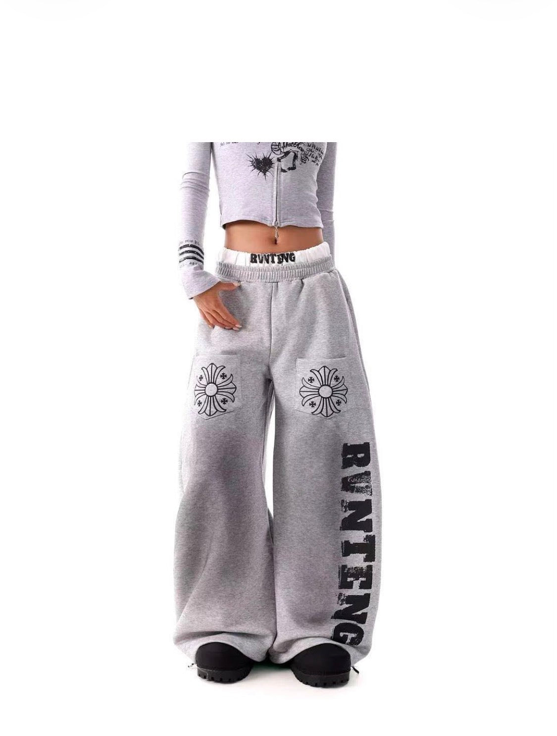Jinlik Aidan Grey Colour RVNTENG Print  Premium Quality Imported Baggy Fit Lower B3168