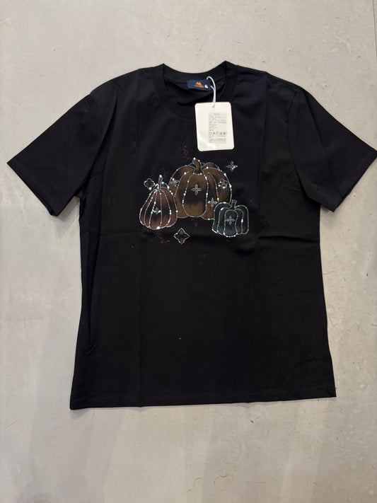 Luyimengkou Black Colour Uol VL Pumpkin Stone Print Imported Oversized Unisex T-Shirt 51032