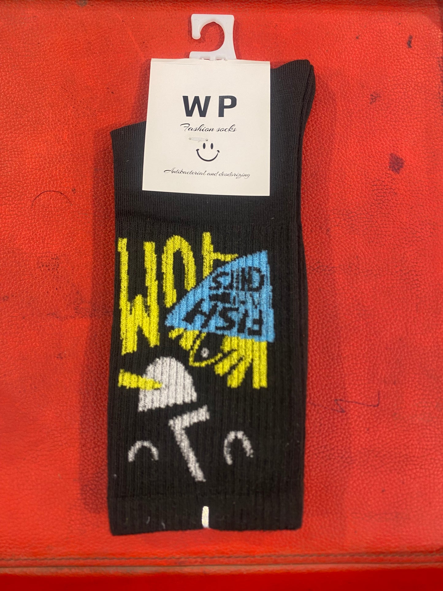 WP Black Colour With Yellow Print Premium Quality Full Socks 990052