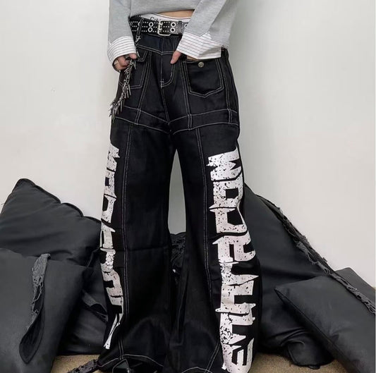 Yilufa Faded Black Colour White Panted Baggy Fit Unisex Imported Denim jeans 9038