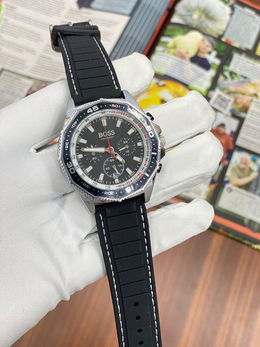Sob Black Strap Black Ring Black Dial Chronograph Working Men Watch 901518