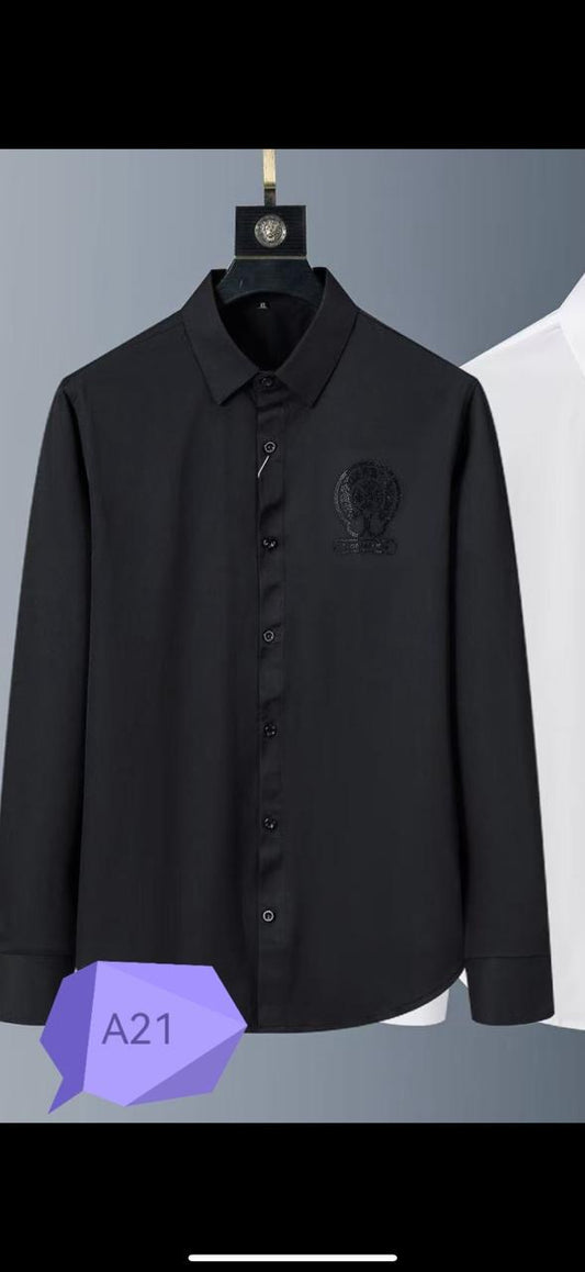 Fashion Black Colour Black Stone Work Print Full Sleeve Shirt A21