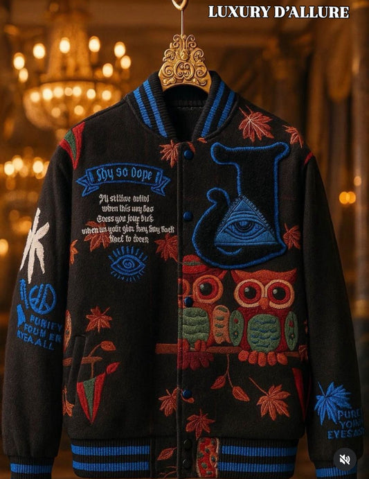 OU SHANG Black Colour With Owl Embroidery Premium Quality Jacket 930