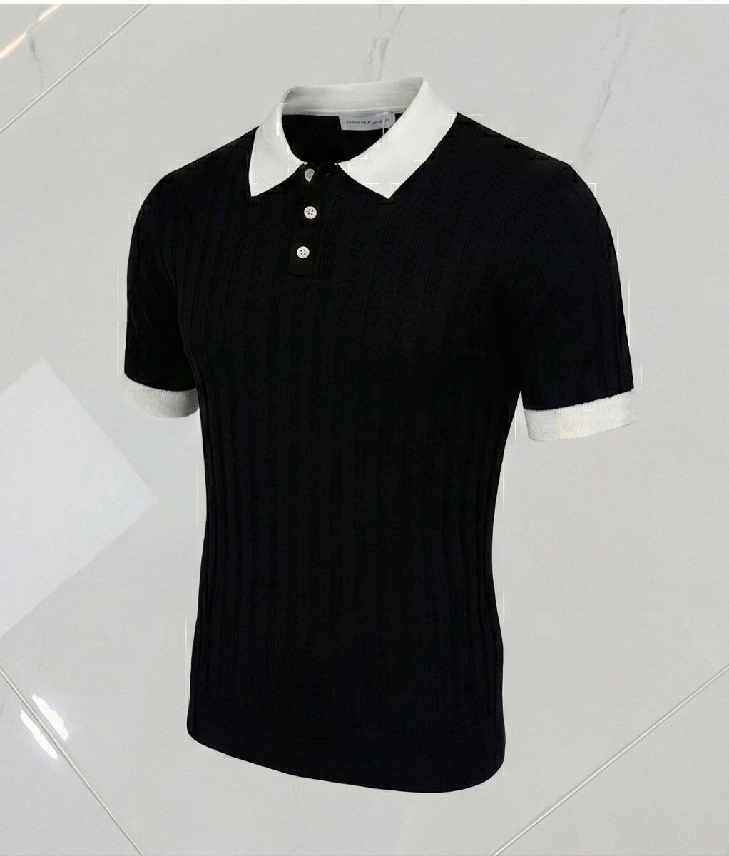 Modern Stylish Black Colour White Coller Knitted Tshirt 9016