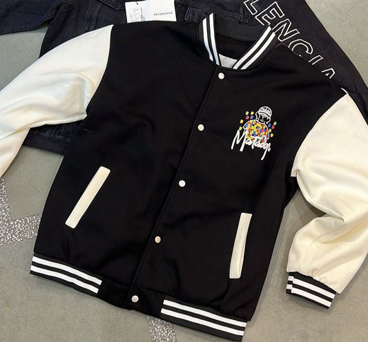 Motodyn Black Colour With Front And Back Print Varsity Jacket 6003