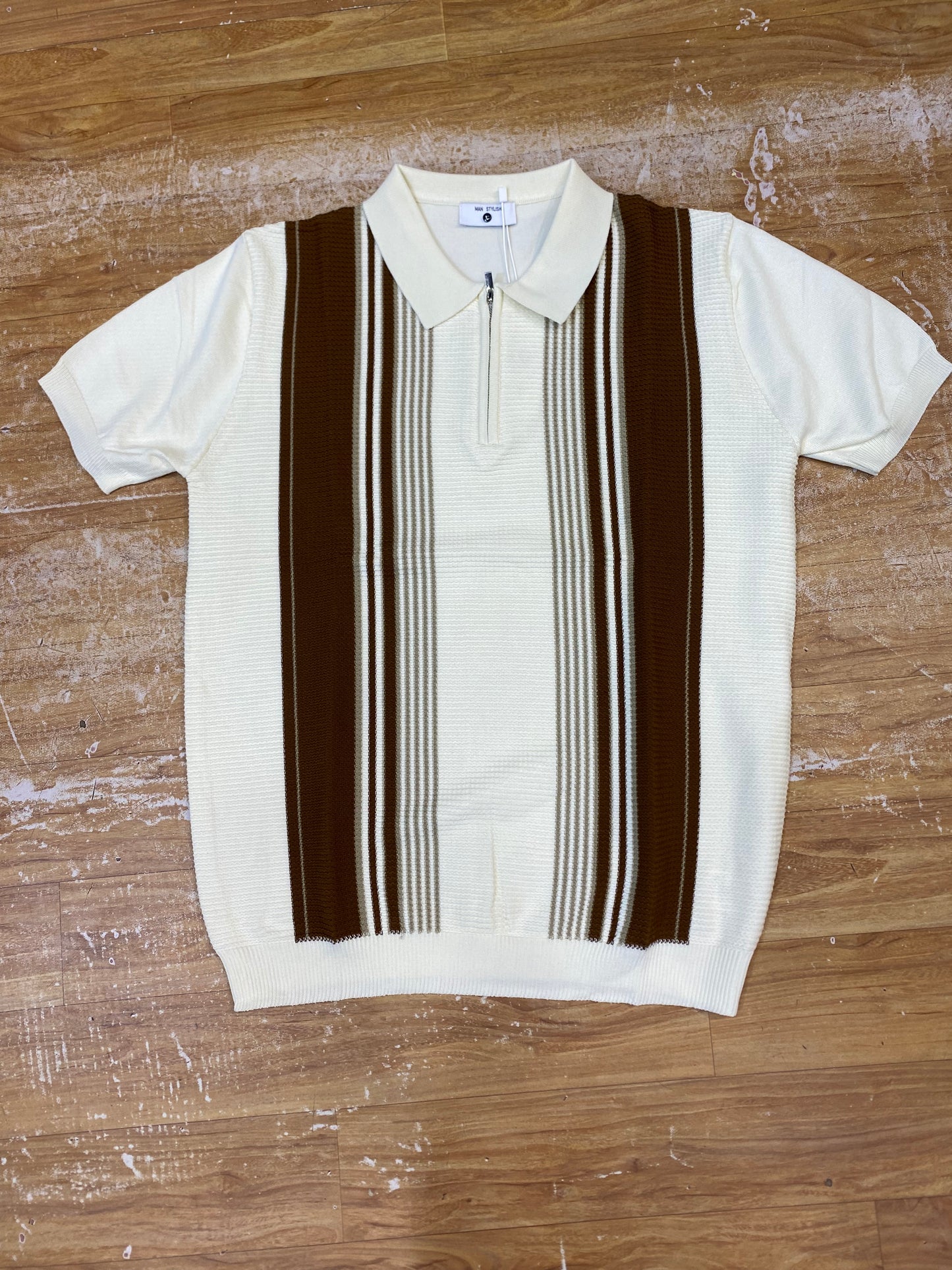 REA Aertu Cream Beige Colour Half Zip Knitted Premium Quality Unisex Collar T-Shirt R86077
