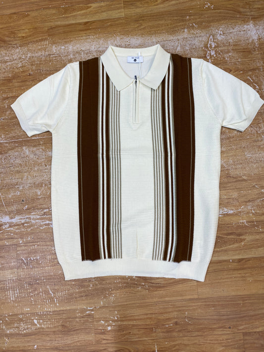 REA Aertu Cream Beige Colour Half Zip Knitted Premium Quality Unisex Collar T-Shirt R86077