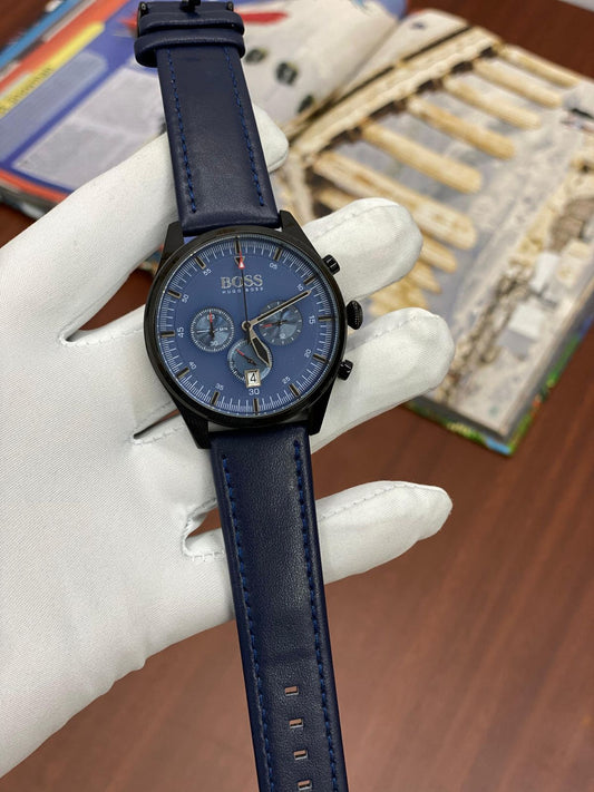 SOB BOS Blue Leather Strap Blue Dial Men’s Watch 988319