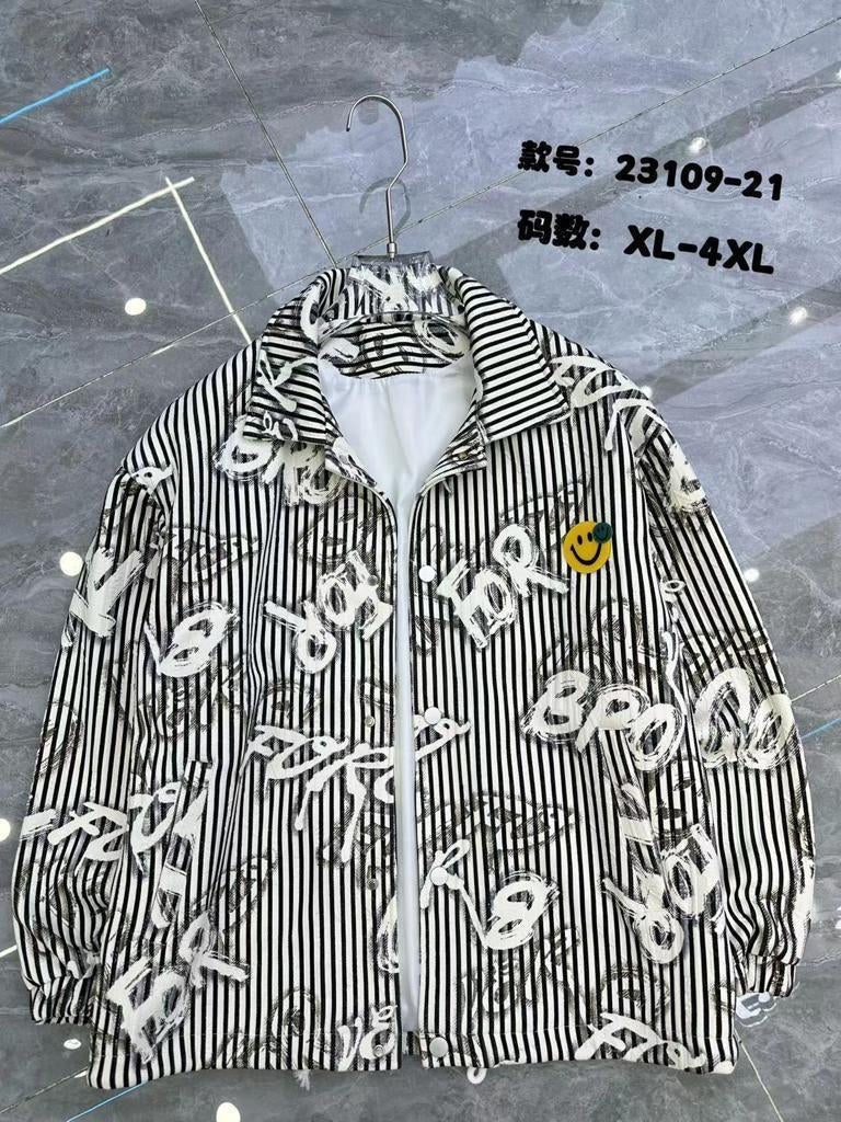 SFGY Black White Colour Line Monogram Print Full Sleeve Jacket 2310921