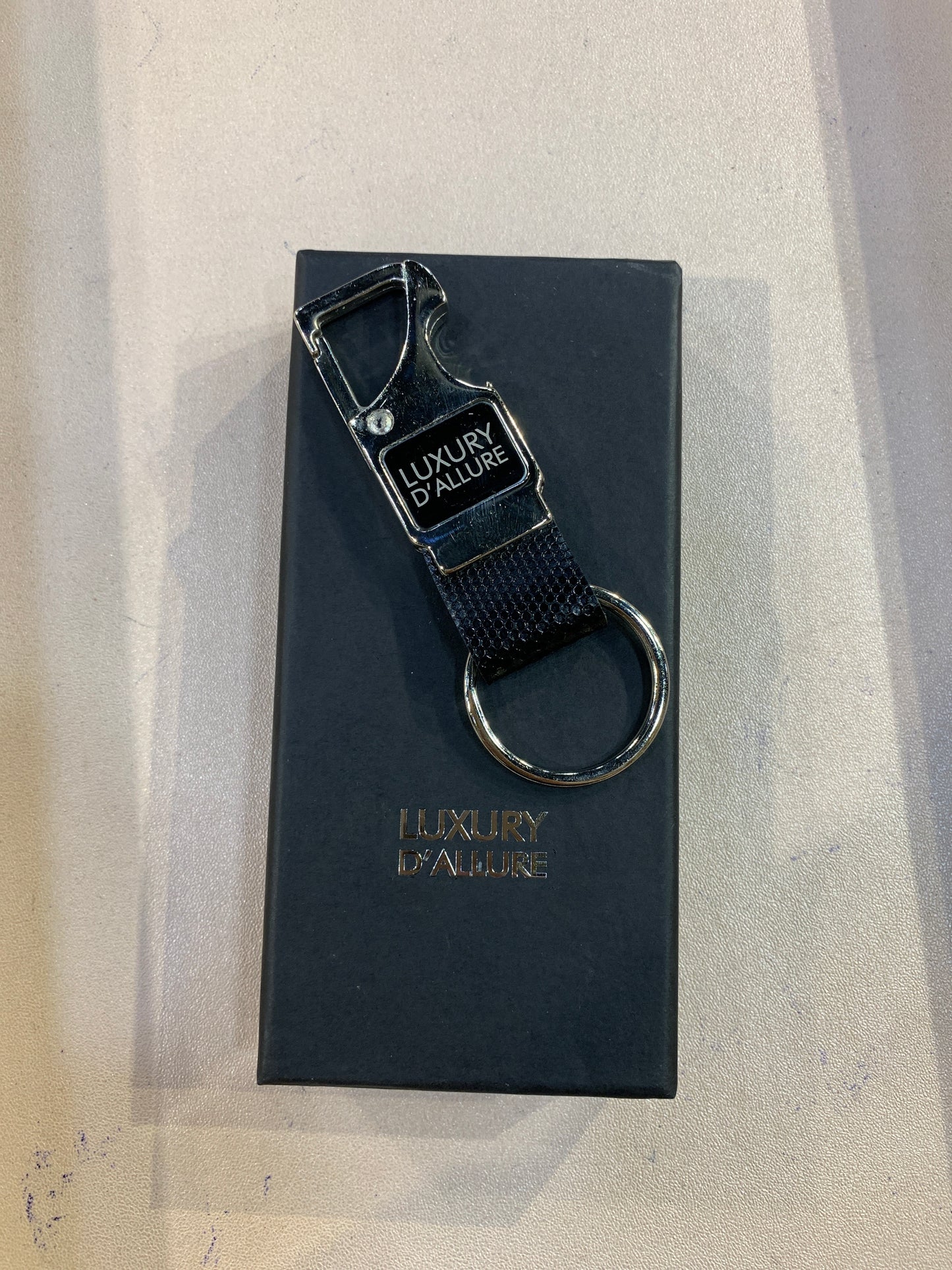 LDA Stainless Steel With Genuine Leather Black Brown Colour Keychain 8196