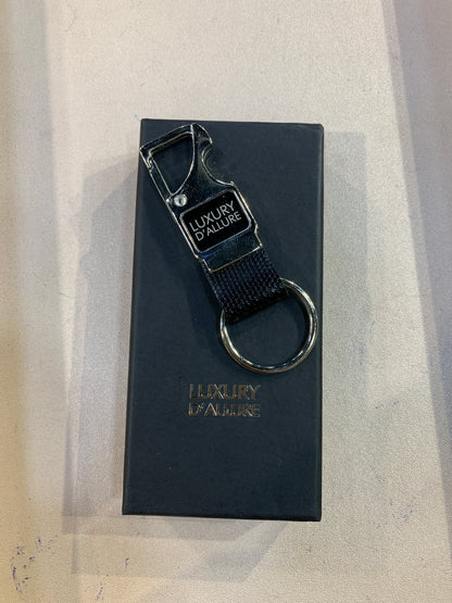 LDA Stainless Steel With Genuine Leather Black Brown Colour Keychain 8196