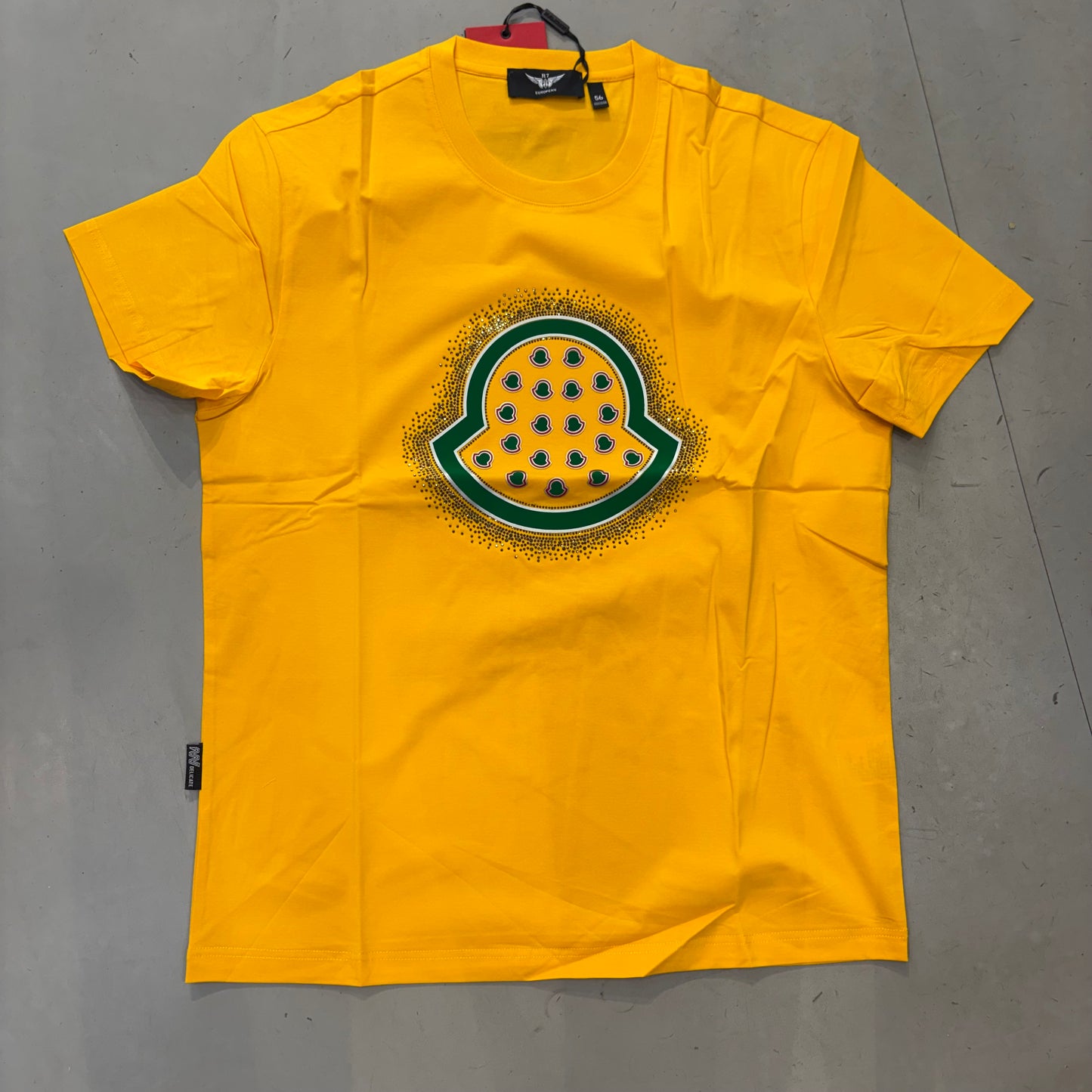 EUROPEAN Yellow Colour With Green Print Stone Imported Unisex T-Shirt OY2F8007