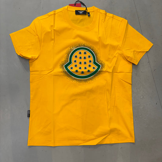 EUROPEAN Yellow Colour With Green Print Stone Imported Unisex T-Shirt OY2F8007