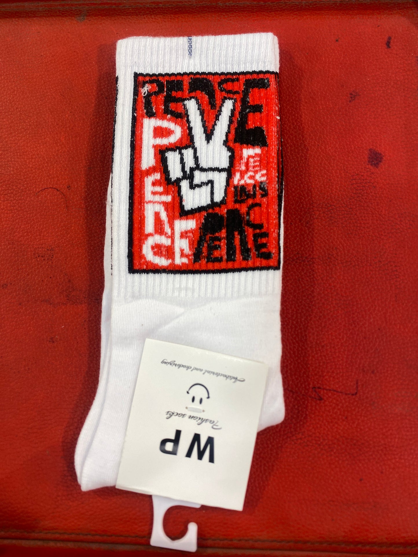WP White Colour With Red Print Premium Quality Full Socks 990054