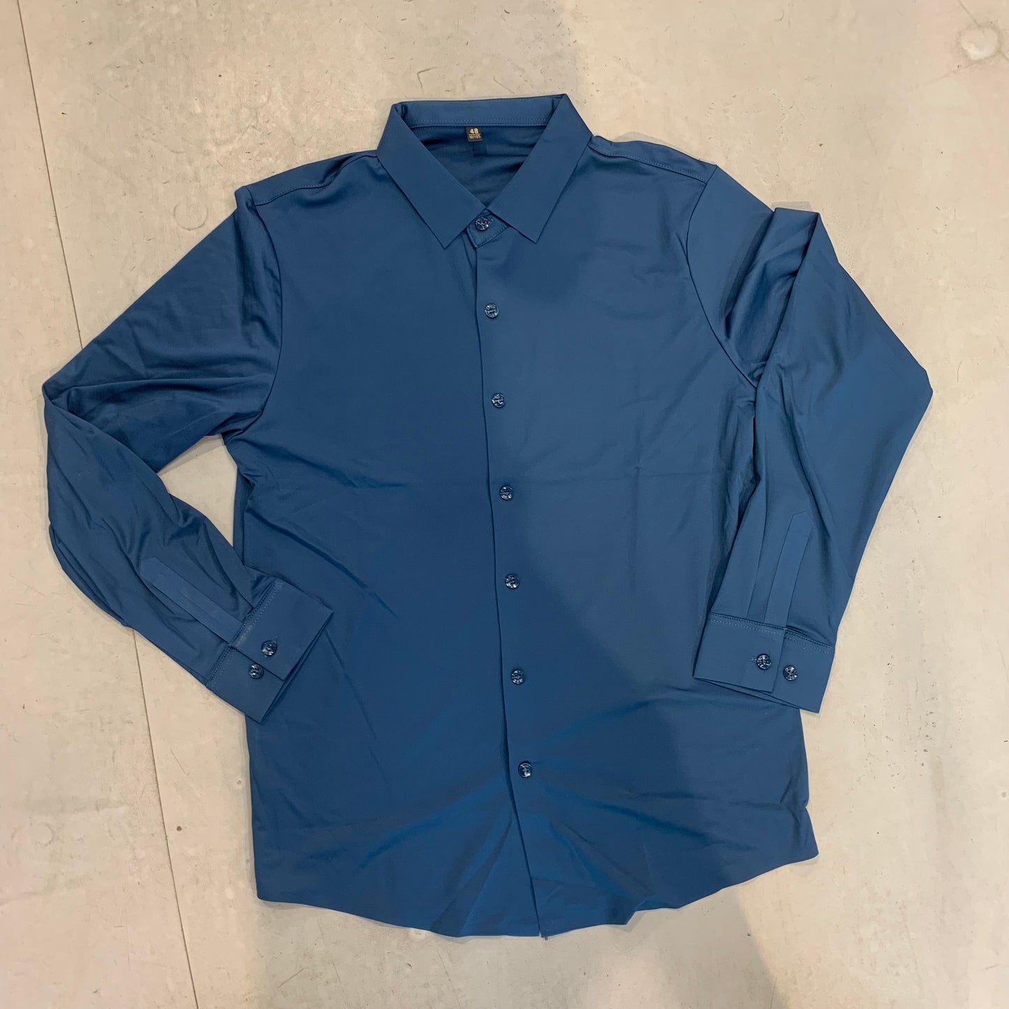 TEBAOGUO Peacock Blue Colour Full Sleeve Imported Stichless Strachable Men’s Shirt T73043