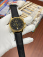 SOB BOS Black Leather Strap Black Gold Dial Men’s Watch 988322