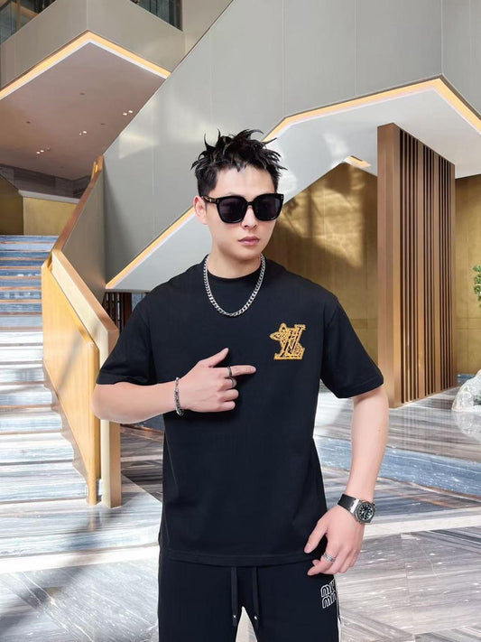 Uol Black Tshirt Yellow Print Regular Fit Stone Back Print 25085
