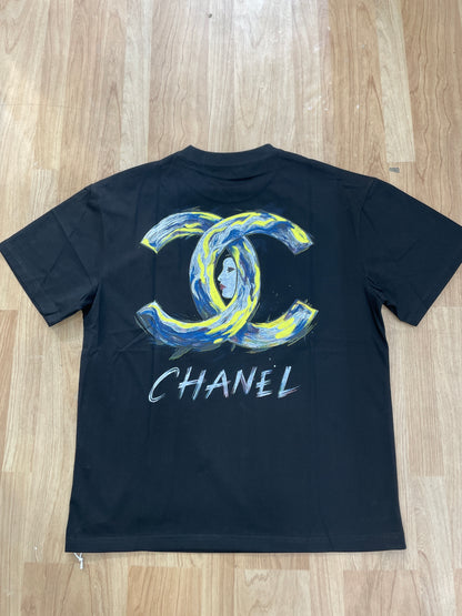 AHC CHA Black Colour Chanel Print Premium Quality Round Neck T-Shirt CY2707