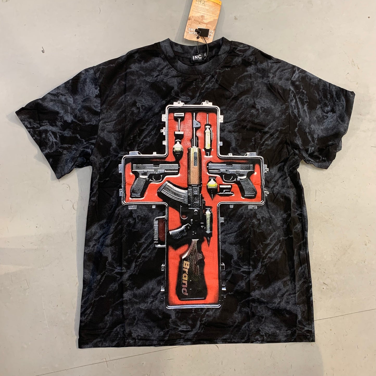 I.N.C Black Grey Faded Colour Gun Print Back Print Premium Quality Imported Oversized Unisex T Shirt 990392