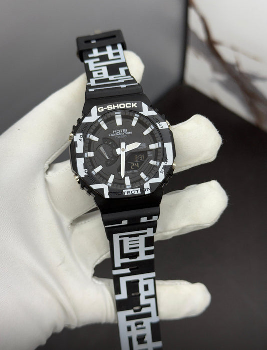 Hsg Black White Silicone Strap Black White Print Dial Water resistant Sports Men Watch 989495