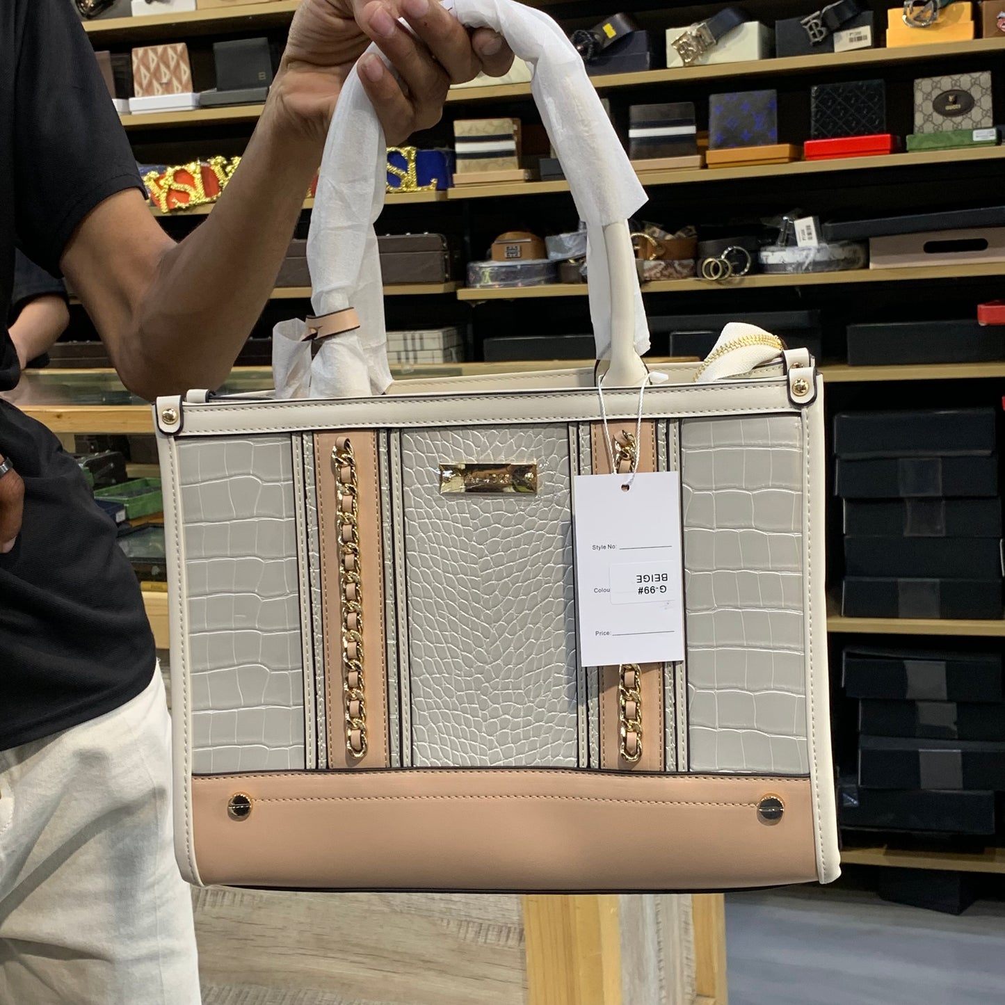 ALD DLA White Black and Snake Print Premium Quality Ladies Tote Hand Bag G-99