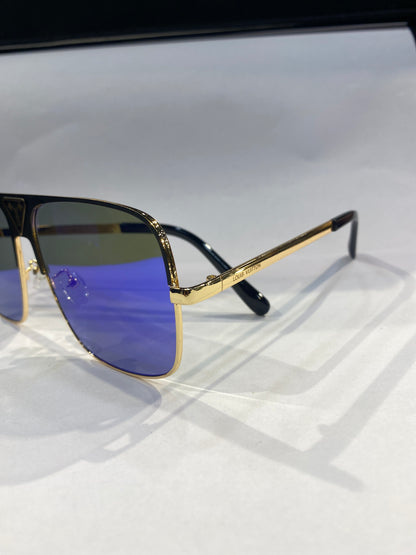 UOL Golden Black Frame Blue mercury Shade Sunglass2076 52 18 142