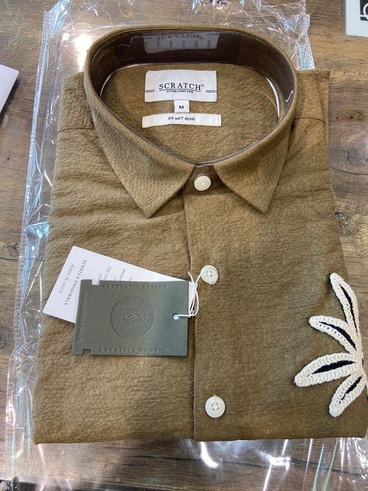 Brown Scratch Palm Tree Embroidery Design Shirt