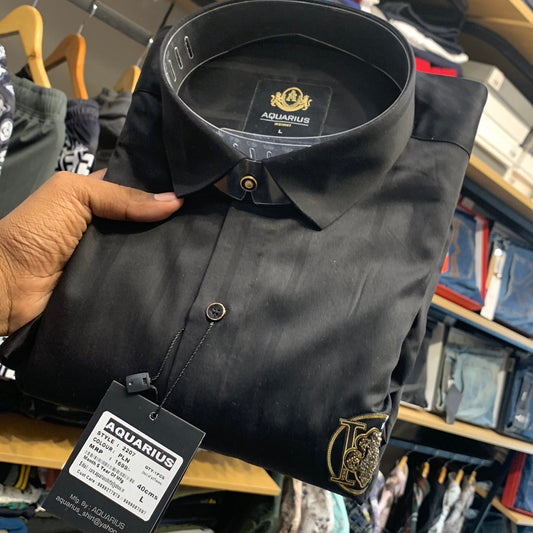 AQUARIUS Black Colour With Front Vens Sticker Full Sleeve Men Shirt 2207