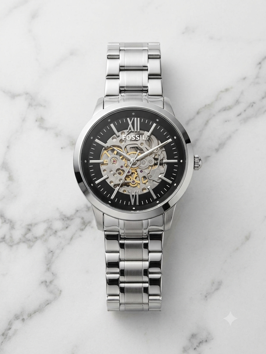 SOF FOS Silver Chain Black Dial Automatic Men’s Watch 991456