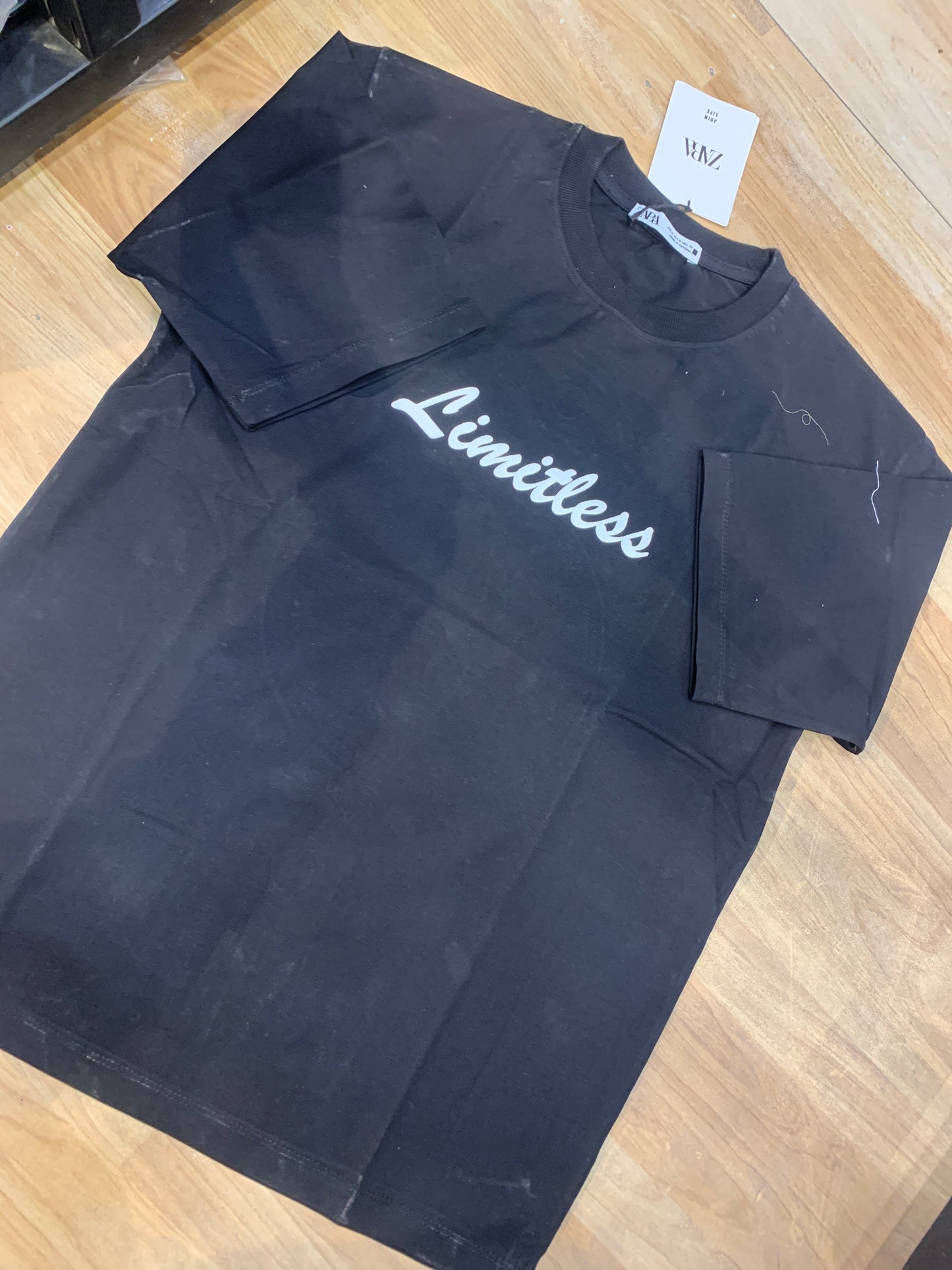 Raz cotton imported T shirts black drop shoulder Limitless 988668