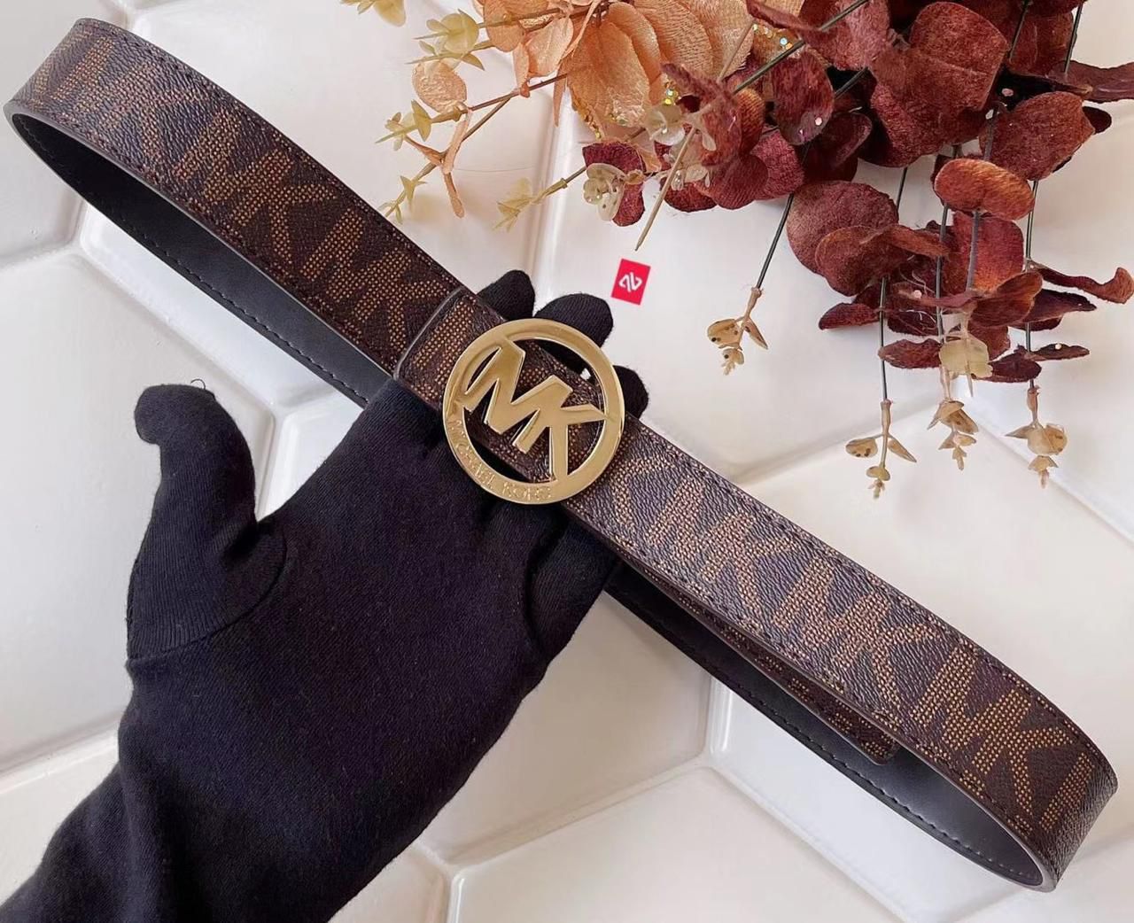 CIM MIC KM Golden Buckle Brown KM Print Strap Premium Quality Imported Unisex Belt 603