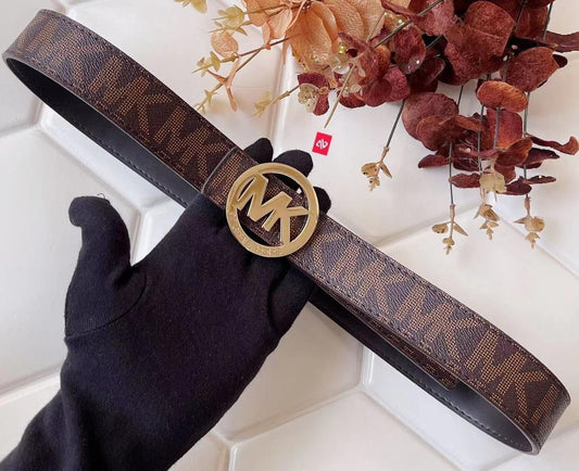 CIM MIC KM Golden Buckle Brown KM Print Strap Premium Quality Imported Unisex Belt 603