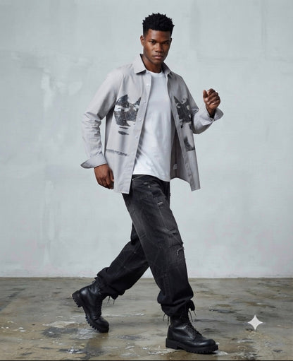 Savage Base Grey Colour Face Print Premium Quality Full Sleeve  Imported Shirt 9488-A