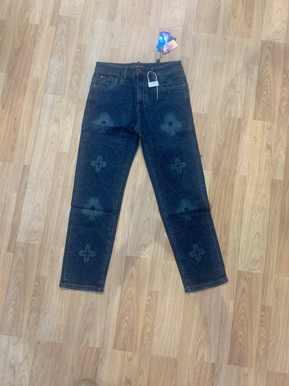 LUCY VINCENZO Blue Colour Jeans Club Diamonds & flowers print 7336