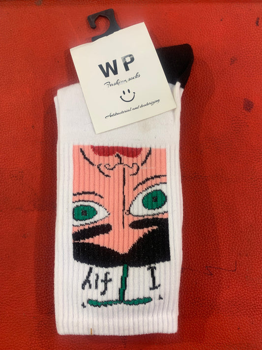 WP White And Black Colour With Face Print Premium Quality Full Socks 990048