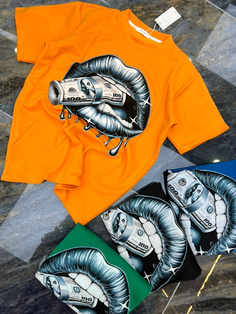 CLCI Orange Colour Big Lip  Print Imported Oversized Unisex T Shirt 990863
