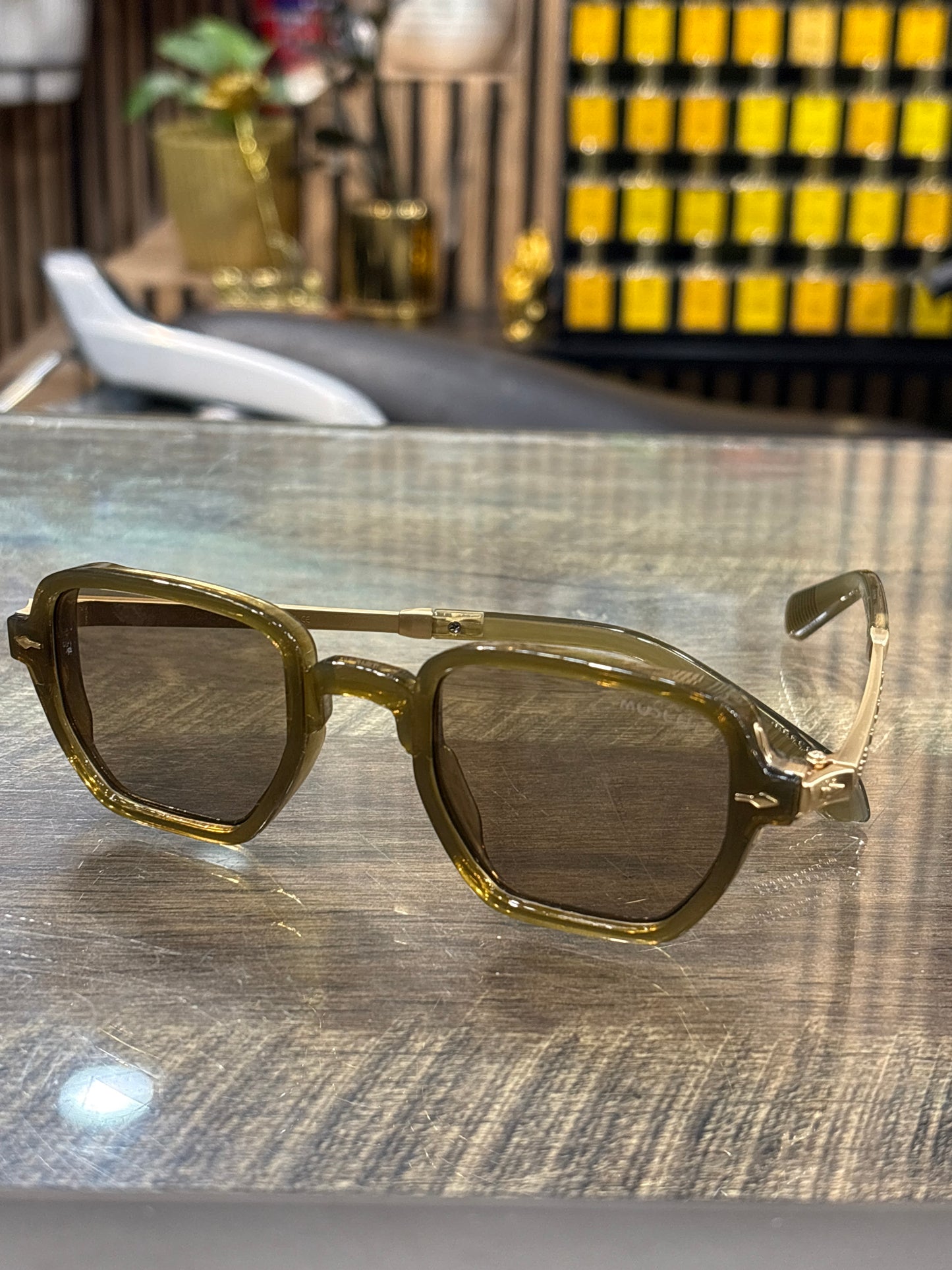Mos Som Gold Green Frame Green Shade Unisex Sunglass W60864724142