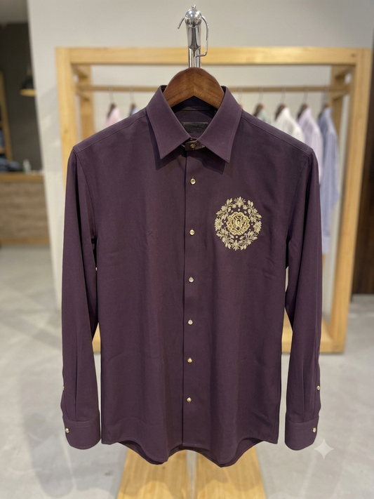 Aquarius Violet Colour Golden Stone Flower Deer Print Premium Quality Japanese Shirt 991410-A