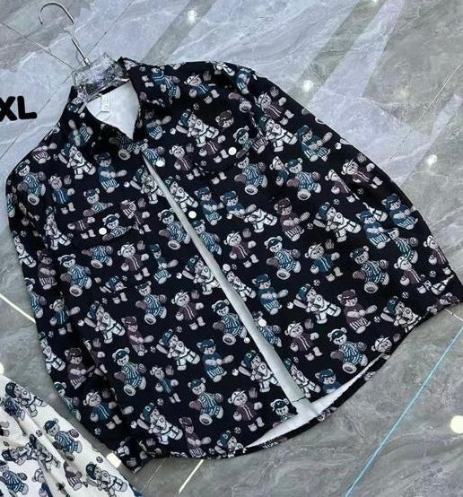 Unique Design Black Colour Teddy Print Full Sleeve Shacket 8631