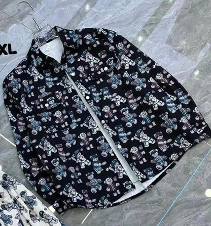 Unique Design Black Colour Teddy Print Full Sleeve Shacket 8631