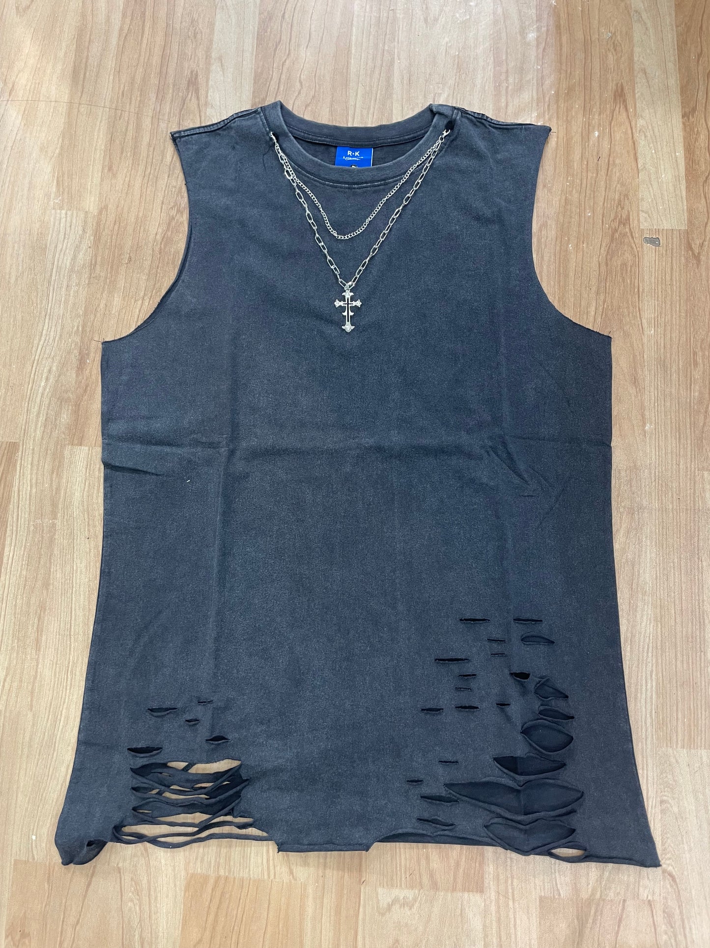 R.K Dark Grey Colour With Chain Rugged Style Imported Unisex Tank Top 9787
